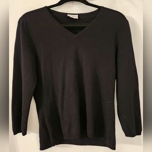 V-Neck Black Sweater Ann Taylor LOFT 3/4 Length Sleeves Size L